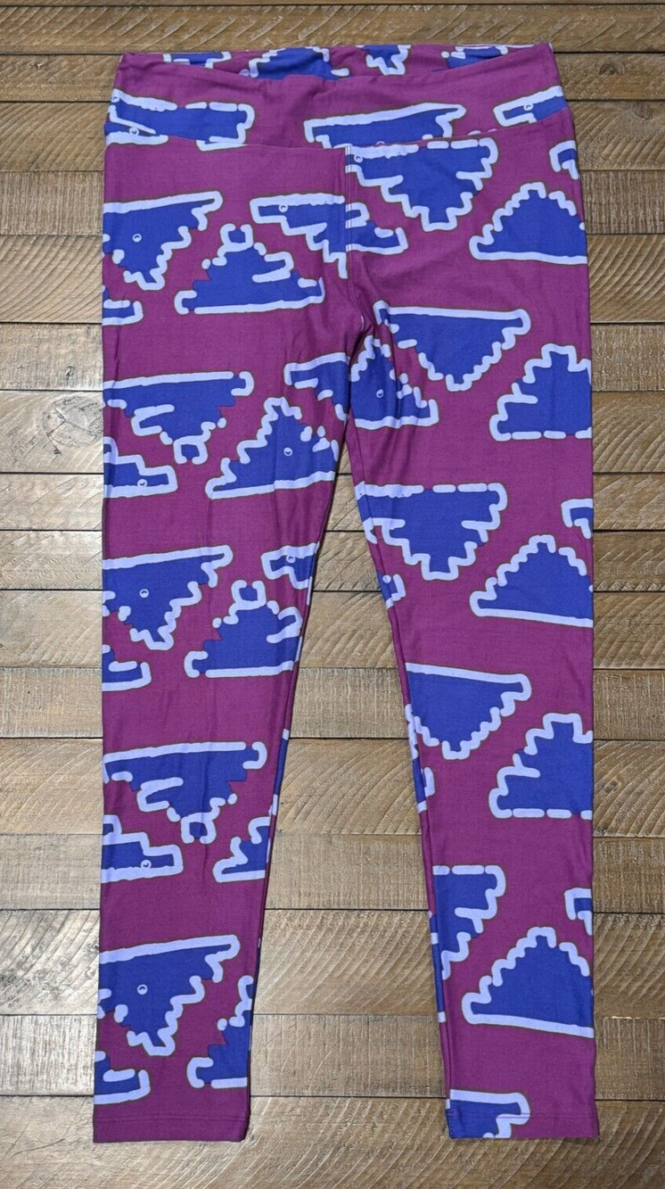 LuLaRoe Purple/Blue Geometric Women's Leggings - Size Tall & Curvy